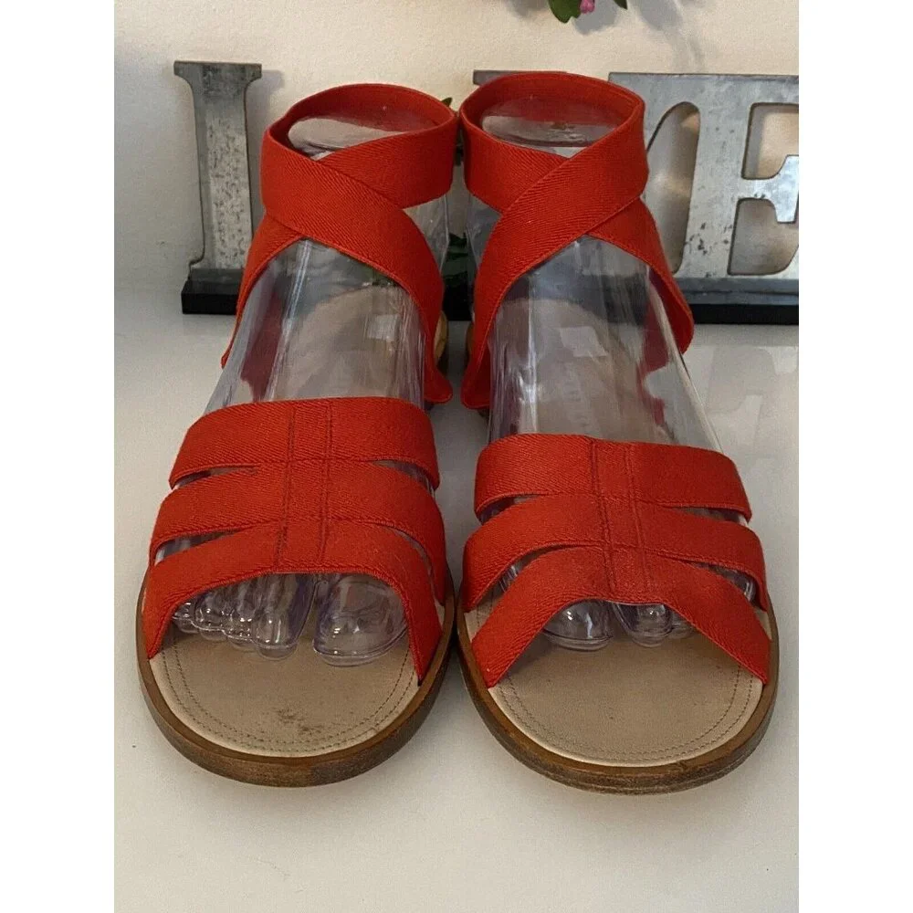 Vintage Perry Ellis Stretchy Red Women’s‎ Strappy Sandal Flat Gladiator Size 9B